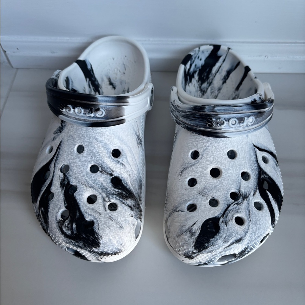 Kids Black and White Marble Crocs